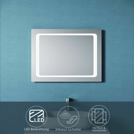 LED Badspiegel 80x60 mit Beleuchtung Infrarot Wandspiegel Badezimmerspiegel Bad (1/5)