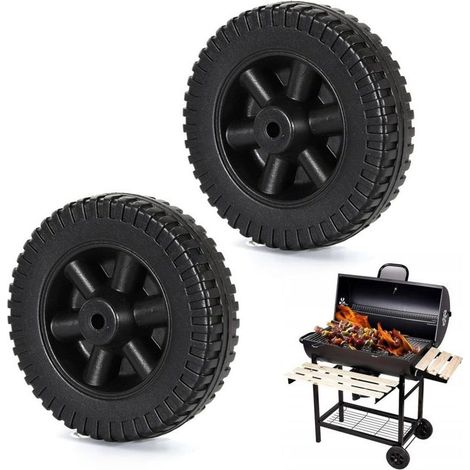 Lot de 2 roues de rechange pour barbecue à gaz, 15 cm, noir-DOU