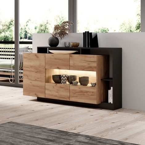 Credenza Hafa, Madia 7 Ripiani, Apertura Battente, 4 Ante, 155x44x94h cm Marrone Rovere (1/4)