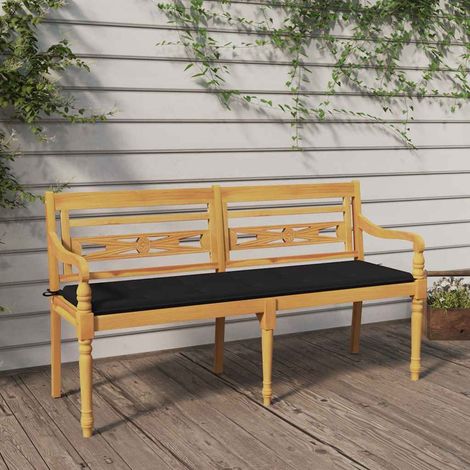 Banc de Jardin Batavia en Bois de Teck Massif avec Coussin Noir 150 cm pour Extérieur - PANGIVO (1/5)