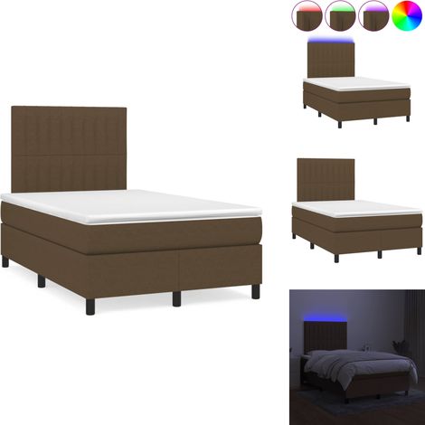 Sommier à lattes de lit matelas et LED marron foncé 120x190 cm - Sommier Tapissier - Lit Double - Matelas Led - Éclairage LED - Tête De Lit Ajustable (1/5)