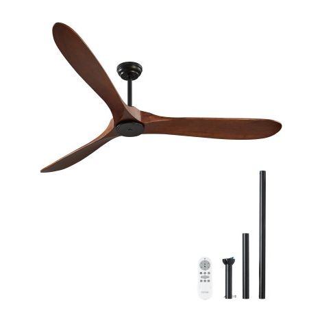 Ventilador de Techo Sin Luz 180 cm Mando a Distancia 6 Velocidades 3 Aspas de Madera, Motor DC Reversible, Ventilador Moderno para Dormitorio, Interior, Exterior, Nogal, Φ 1800 x 662,8 mm (1/5)