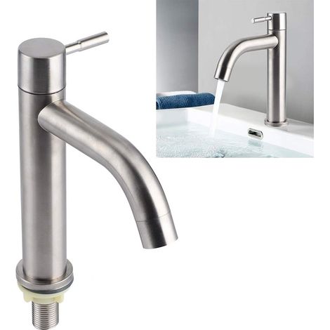 Robinet Lave Main Eau Froide Robinet Eau Froide Uniquement Lavabo Salle Bain en Acier Inoxydable avec Mousseur Amovible Robinets Évier de Cuisine pour Maison(A) (1/5)