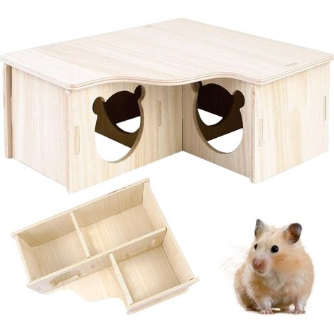 Hamster House 22.5 x 18 x 8 cm, Hiding Place for Small Animals, Guinea Pig House and Wooden Hamster, Hamster House for Dwarf Hamster, Gerbil, Chinchilla and Other Small Pets (1/5)