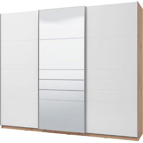 Guardaroba Grande Carasco, Armadio Camera da Letto Appendiabiti, 6 Ripiani, 3 Ante, 262.5x224h cm Bianco Opaco