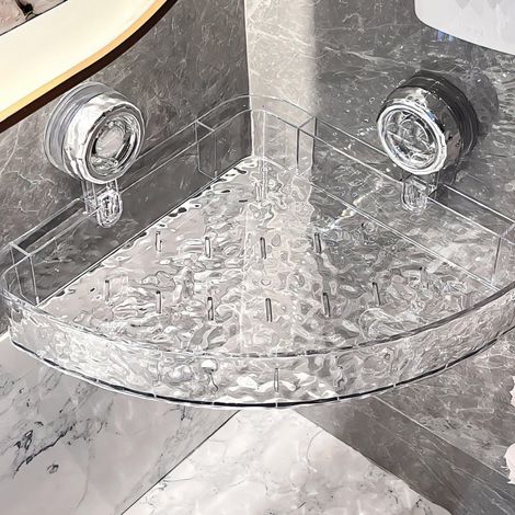 Porte-Objets Murale Sans Perçage - Étagère à Ventouse Transparente avec Motif Glacier - Rangement Triangle et Rectangle - Pour Salle de Bain Cuisine Chambre - 1 Pièce (1/5)