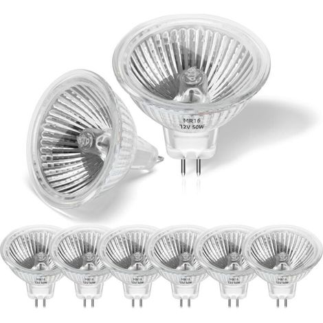 Pack de 8 Ampoule Halogene 50w 12v MR16,Spot Halogene GU5.3 Dimmable Blanc Chaud 2800K,2 Broches Ampoules Halogène Couvercle en Verre Pour Plafonnier,Pour Plafonnier, Eclairage Sur Rail Encastré