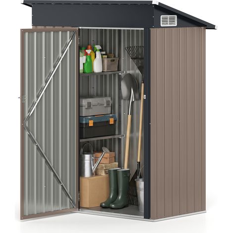 Abri de Jardin en Métal, 150 x 89,5 x 186 CM Abri à Outils, Cabane Extérieur avec Toit Incliné et Serrure, Rangement Outils de Jardin, Marron (1/5)