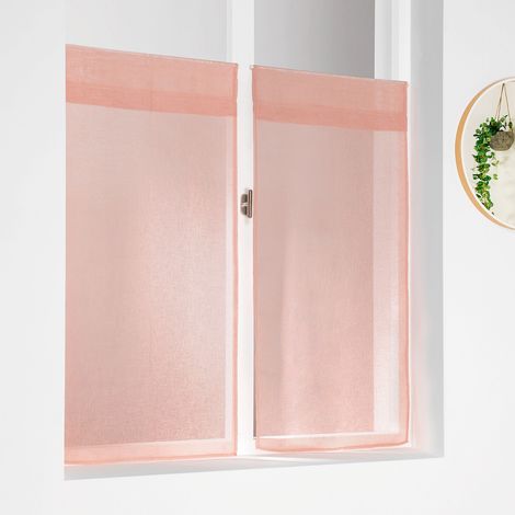 Paire de petits voilages unis et tamisants en poly/lin Rose Clair 45x90 cm (1/2)