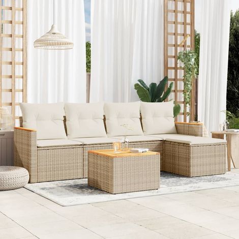 Set Divano da Giardino 6 pz con Cuscini Beige in Polyrattan vidaXL (1/5)