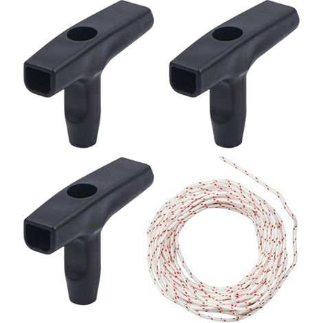 3 Cordes de lanceur, 10 mètres, 3 mm, poignées démarrage, plastique nylon, tondeuse tronçonneuse moteur essence (1/5)