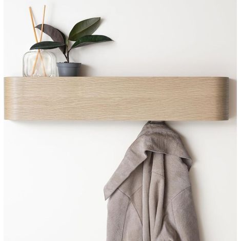 Appendiabiti da parete in legno, design moderno con ganci a scomparsa, pannello impiallacciato in legno massello, rovere chiaro. (1/4)