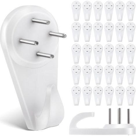 Pack of 50 white wall hooks, no drilling required, for nailing - Multifunctional invisible wall hooks - For photos - No drilling required - For hanging photo frames, paintings, clocks (1/5)