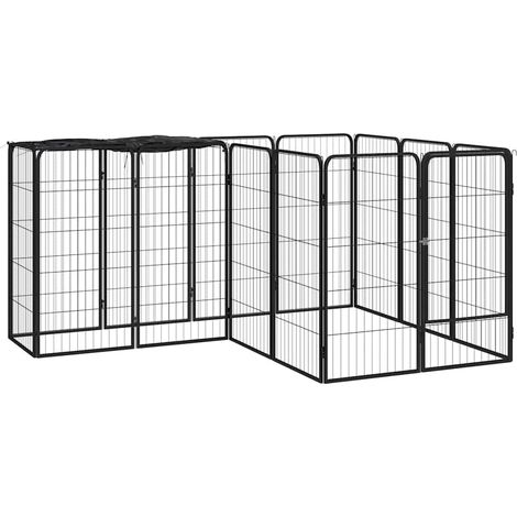 vidaXL Jaula perros 14 paneles acero recubierto polvo negro 50x100 cm (1/5)