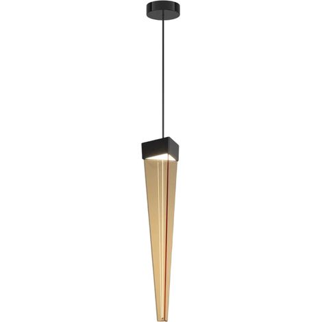 Stalactite Suspension Led Au Design, Forme Pyramidale, Verre Couleur Ambre Et Structure En Nickel Noir Poli, Éclairage 12W 2700K (1/3)