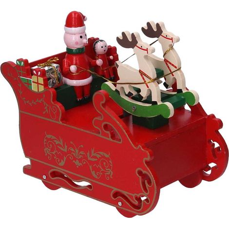 Slitta di natale in legno carillon rosso bambini renna babbo natale