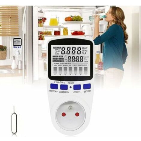 Intelligenter Wattmeter mit integrierter Steckdose, Dualtarif-Energiezähler, LCD-Display, 7 Funktionen, maximale Leistung 3680 W