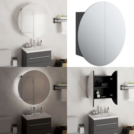 Badezimmerschrank mit Rundem Spiegel & LED Schwarz 47x47x17,5cm - Badezimmermöbel - Kosmetiktisch - LED-Spiegelschrank - Runder Spiegel - Badschrank Schwarz - Home & Living (1/5)