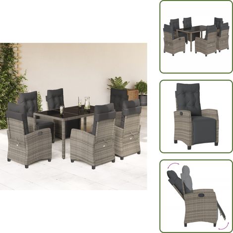 The Living Store 7-tlg. Garten-Essgruppe mit Kissen Grau Poly Rattan - Gartenstuhl (1/5)