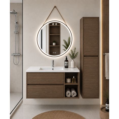 Meuble de salle de bain avec vasque ORIGENBATH ZEUS sans miroir 100x40 cm À droite frêne tea avec colonne