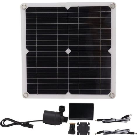 SJLERST Kit de pompe à eau solaire, fontaine d'eau, pompe d'irrigation de fleurs, DC12V 22W avec panneau solaire 100W (1/5)