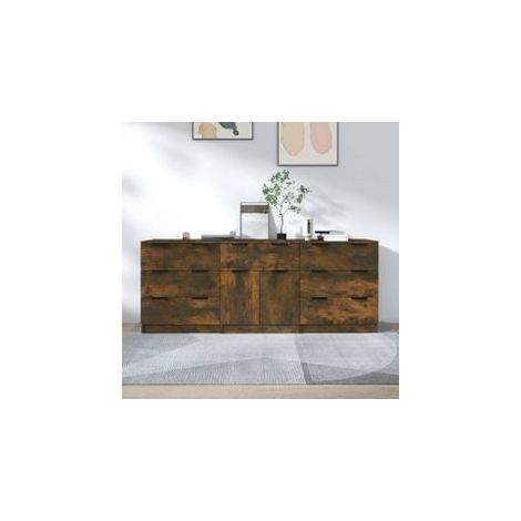 Buffets 3 pcs Chêne fumé Bois d'ingénierie (1/5)