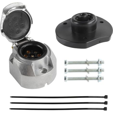 Kit Prise de remorque 7 Broches métal - Prise d'attelage 7-Pole Femelle avec Joints étanche, Serre-câble, vis de Fixation - Fonte d'aluminium (1/5)