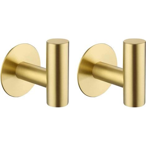 Selbstklebende Haken, Handtuchhaken fürs Badezimmer, wasserfeste Duschhaken aus Edelstahl, Handtuchhalter, Kleiderhaken – 2er-Pack, Gold (1/5)