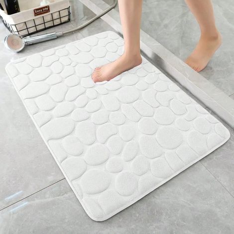 Tapis de bain mousse mémoire 50x80 cm, motif galet absorbant, lavable en machine, antidérapant pour salle de bain (1/5)