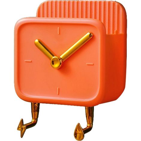 Boîte de rangement murale, boîte de rangement multifonctionnelle en forme d'horloge avec crochets, adaptée à une table de chevet de dortoir, orange. (1/5)