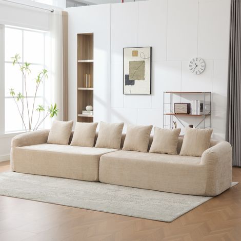 Sofá modular con chaise longue, asiento mullido, sin montaje, chenilla beige claro (1/5)