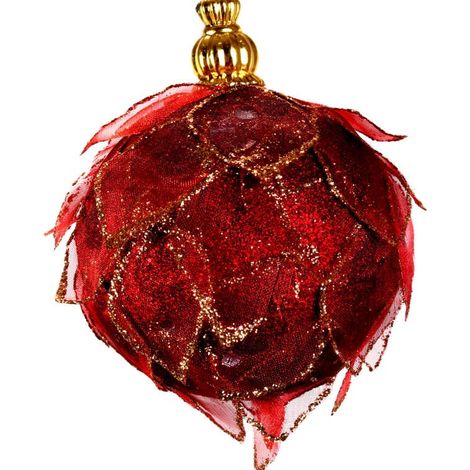 Rote Stoffkugel mit Glitzer, 10 cm