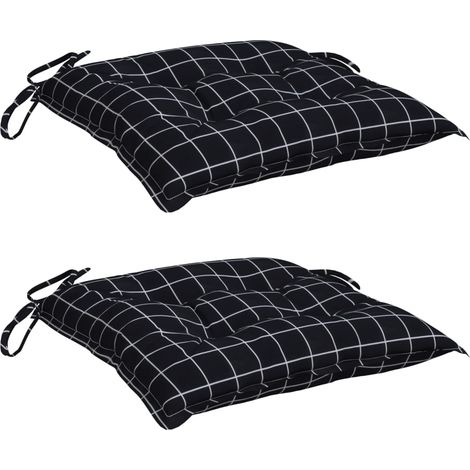 Coussins de chaise lot de 2 carreaux noir 40x40x7 cm tissu vidaXL