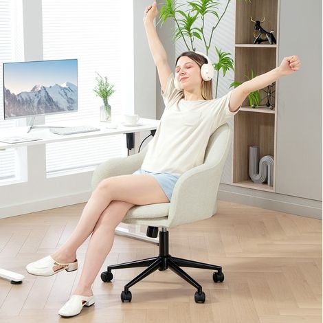 Bürostuhl aus Polyester in Beige mit Mittelrücken und Armlehnen, höhenverstellbar, Wippfunktion, 60x63x84-94 cm (1/5)