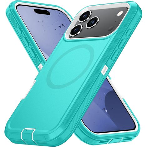(Vert menthe, iPhone 16 Plus) Coque de protection rigide en PC+TPU avec fonction de chargement magnétique et protection contre les chutes. (1/4)