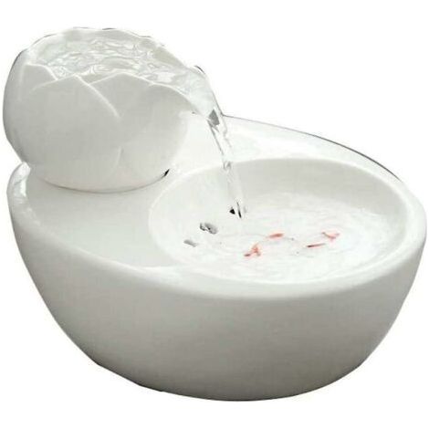 Fontaine pour chat Distributeur d'eau en céramique pour animaux de compagnie - Fontaine à boire verticale Lotus pour chat - Filtre de circulation automatique Santé et hygiène de l'eau Fond (1/3)