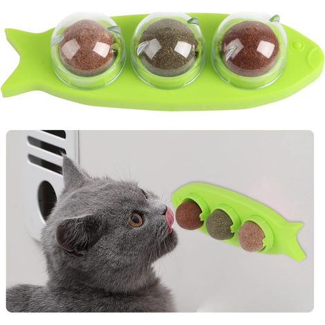 Balles d'herbe à Chat, Comestibles Bonbons à l'herbe à Chat Muraux,18.56.54.6cm (Vert), 3 en 1 Boule Herbe à Chat, Rotatif Cataire Balle Boule (1/5)