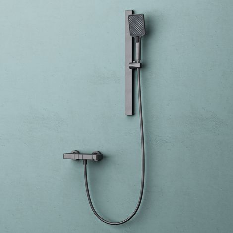 doporro Système de Douche avec Douchettes Douche à Main Pommeau de Douche Gris en Alliage d'Aluminium Mitigeur Salle de Bain avec Barre Coulissante à Réglage Continu de 70 cm Arvexa-02 (1/5)