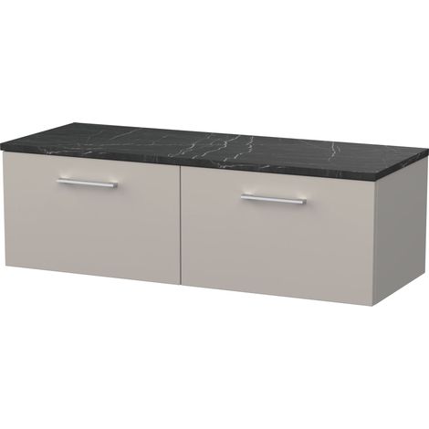 Pershall Contemporary Wall Hung 2 Drawer Vanity Unit with Laminate Worktop, 1200mm, Pebble Grey