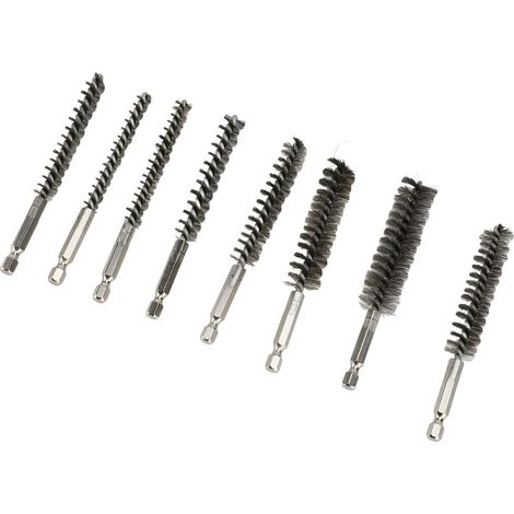 Set of 8 Stainless Steel 304 Hex Shank Cleaning Brushes, 8-19mm Brushes, Deburring Brush with Hex Handle, Ideal for Deburring Drills (1/5)