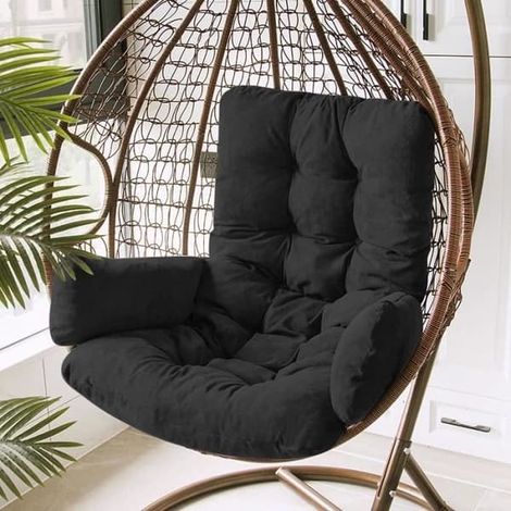 Coussin pour fauteuil suspendu en forme d'œuf, hamac d'extérieur, balancelle, coussins de rechange, amovibles et lavables, noir (1/4)