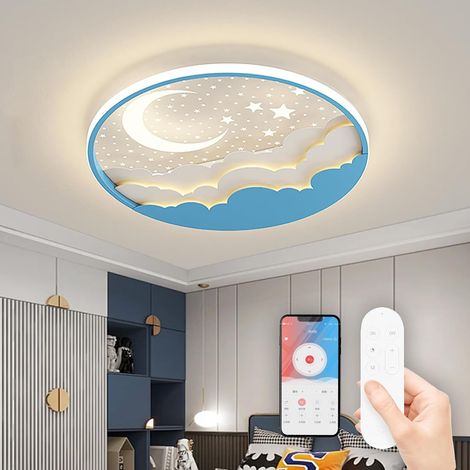 Plafonnier chambre bleu 40 cm lune et étoiles, lampe LED créative ciel étoilé romantique, éclairage chaleureux décoration enfant (1/5)