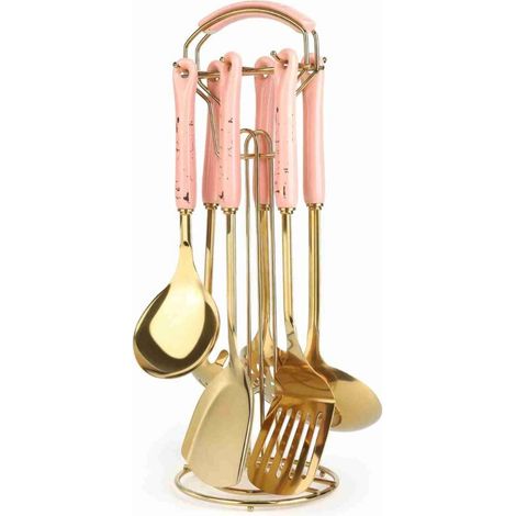 Vtizikl Ensemble D'Ustensiles De Cuisine, 7 Kit Ustensiles De Cuisine En Silicone Pour Set D'Accessoires De Cuisine, rose et doré (1/4)