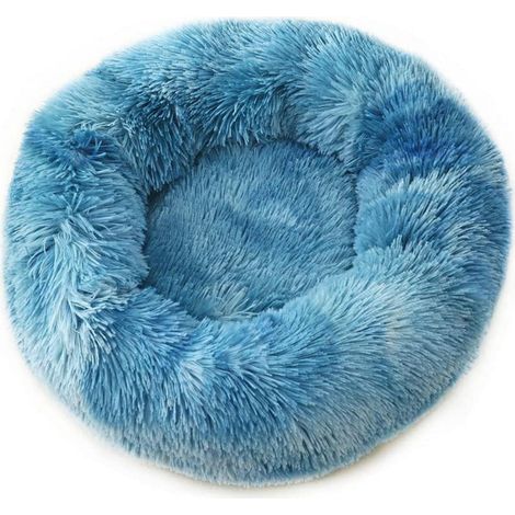 Rundes Hundebett mit erhöhtem Rand, flauschiges Plüsch, waschbar, Anti-Rutsch, Tie-dye blau, 70cm