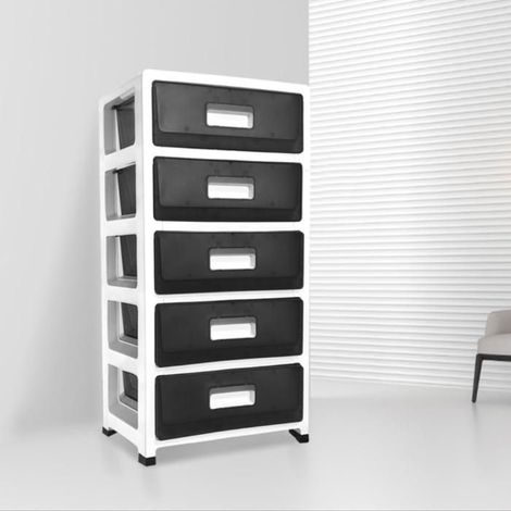 Etagère de bureau design - WEVALLEY - Tour de Rangement Plastique - 5 Tiroirs - Noir - Polypropylène