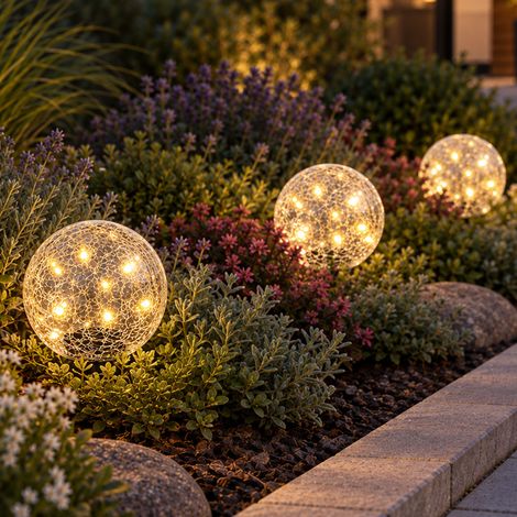 3x LED Außenleuchte Gartenleuchte Bodenleuchte Klar Glas Bruchglasoptik IP44 (1/5)