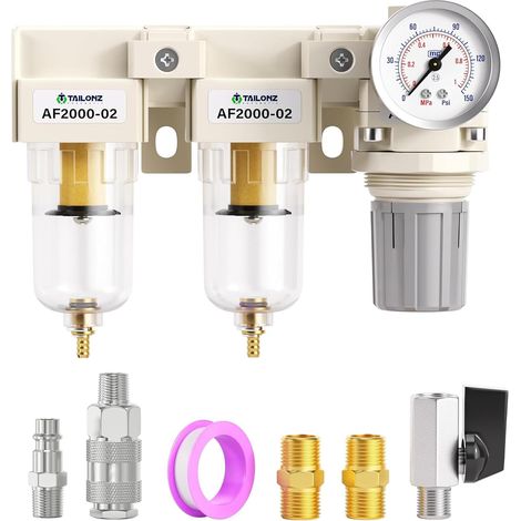 3 in 1 Air Filter Piggyback Pressure Regulator Filter for Air Compressor with Pressure Gauge AF2000+AF2000+AR2000 (1/5)