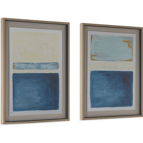 Lot de 2 cadres abstraits bleus et dorés - Bleu, blanc et doré (1/4)