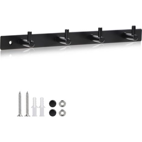 Appendiabiti da parete con 4 ganci - Acciaio inox - Con viti - Per vestiti, cappelli, borse - Nero (1/5)