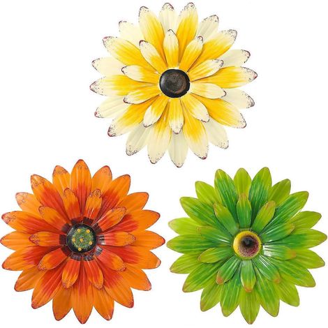 Ensemble de 3 fleurs en métal, art floral 3D, marguerite en métal, fleur suspendue à plusieurs niveaux (8 pouces) (1/5)
